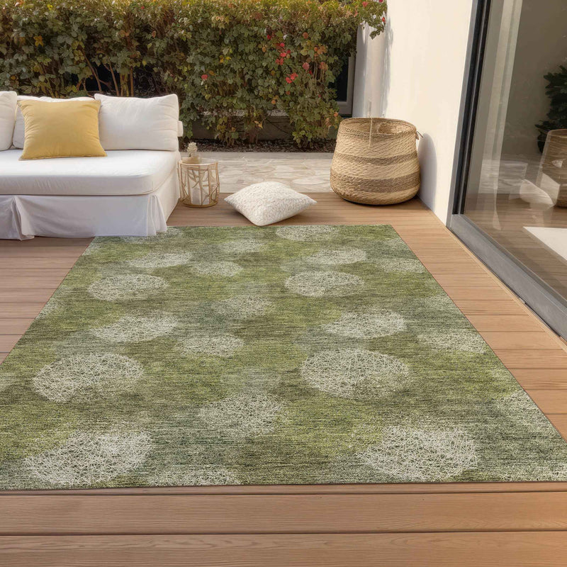 8' X 10' Green Ivory And Sage Polka Dot Washable Indoor Outdoor Area Rug