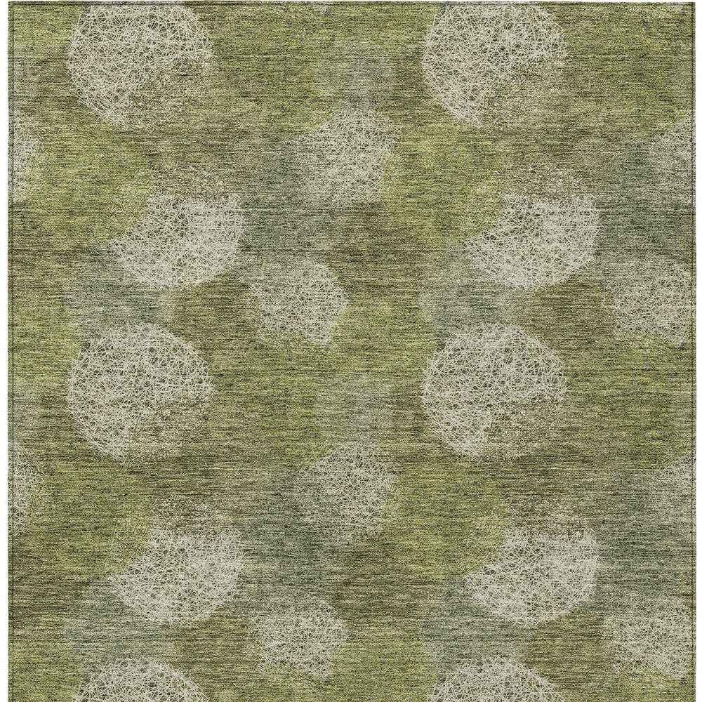 8' X 10' Green Ivory And Sage Polka Dot Washable Indoor Outdoor Area Rug