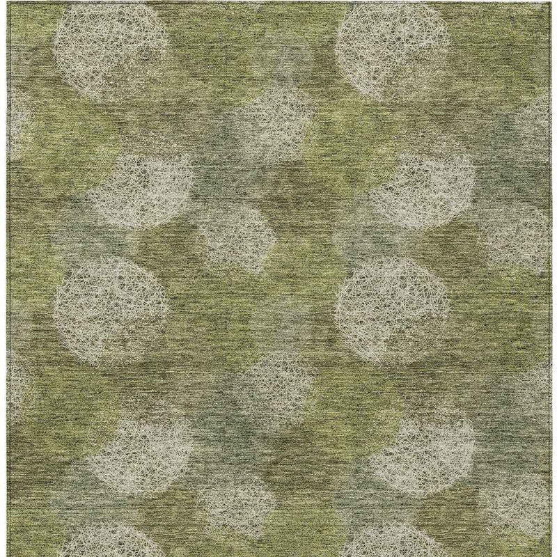 8' X 10' Green Ivory And Sage Polka Dot Washable Indoor Outdoor Area Rug
