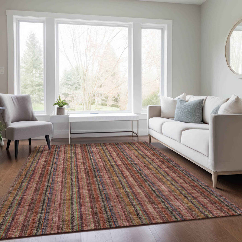 3' X 5' Blush Burgundy And Pink Striped Washable Indoor Outdoor Area Rug