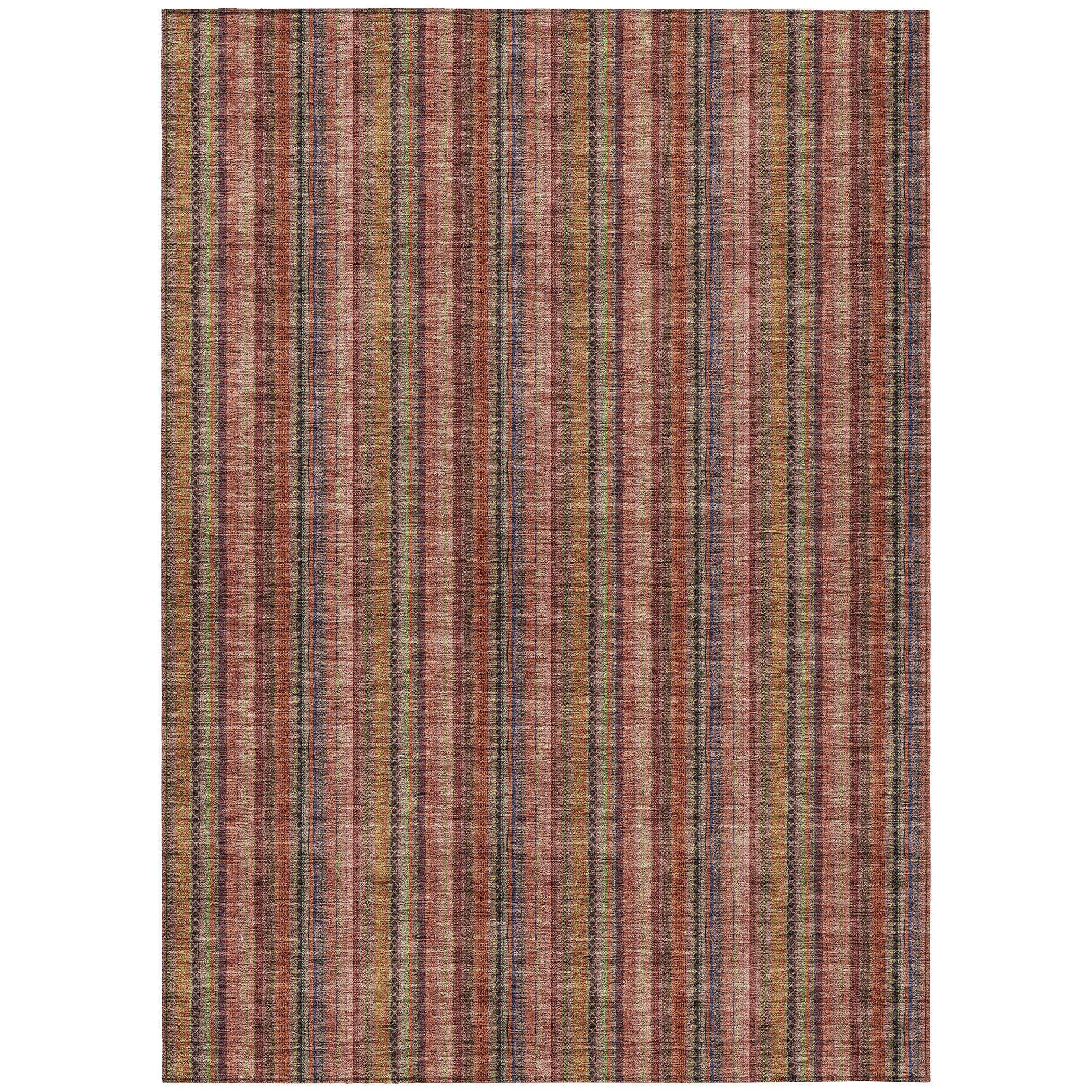 3' X 5' Blush Burgundy And Pink Striped Washable Indoor Outdoor Area Rug