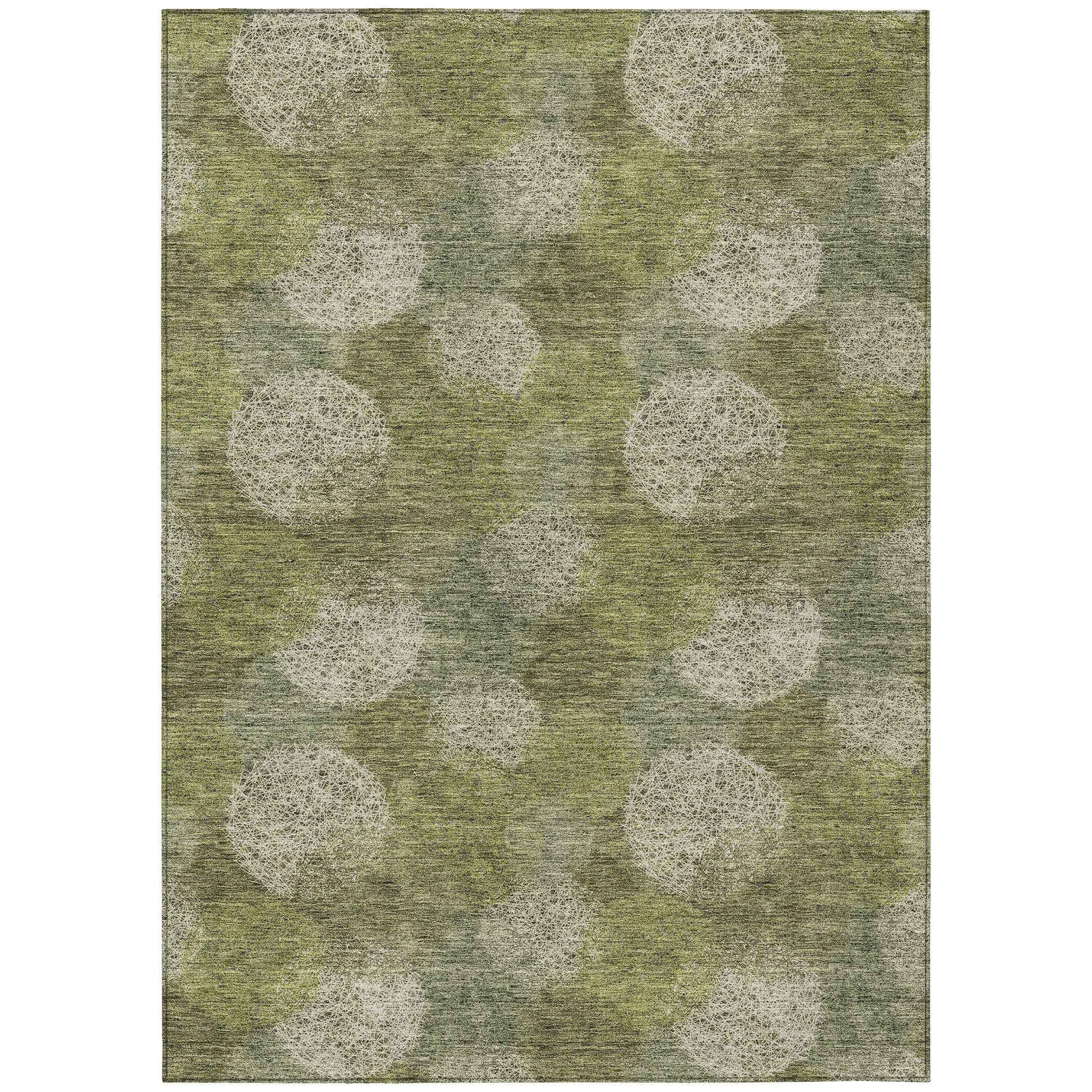 8' X 10' Green Ivory And Sage Polka Dot Washable Indoor Outdoor Area Rug