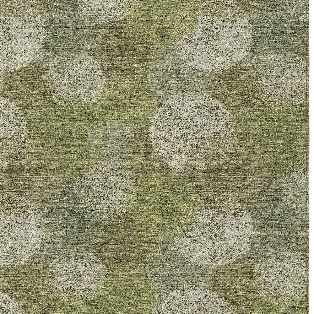 8' X 10' Green Ivory And Sage Polka Dot Washable Indoor Outdoor Area Rug