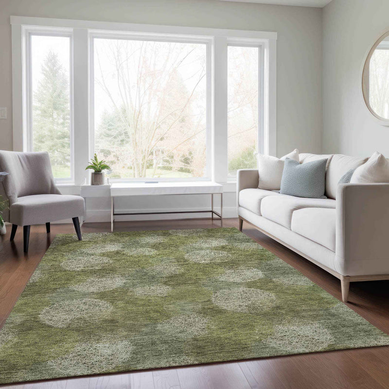 8' X 10' Green Ivory And Sage Polka Dot Washable Indoor Outdoor Area Rug