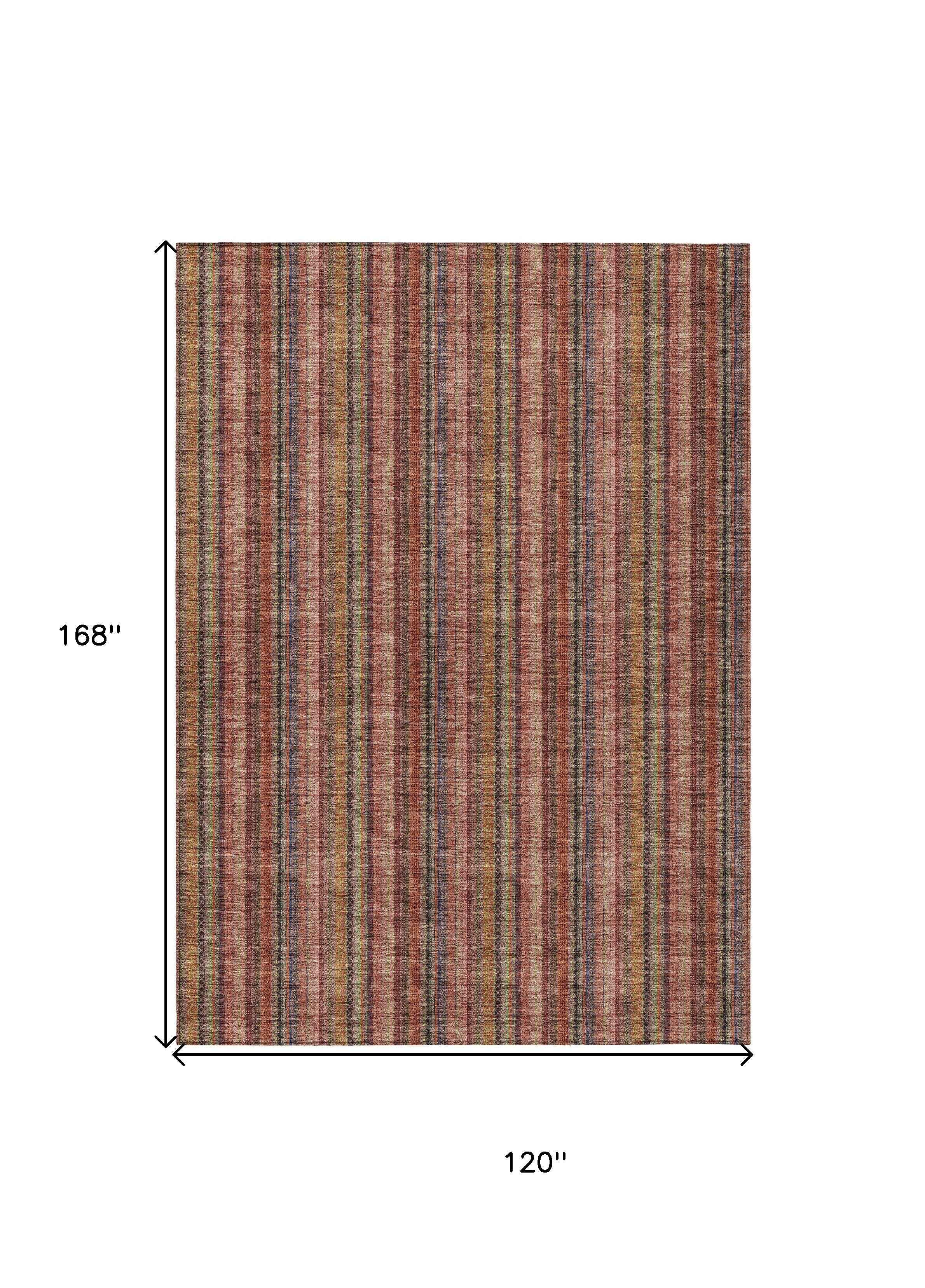10' X 14' Blush Burgundy And Pink Striped Washable Indoor Outdoor Area Rug