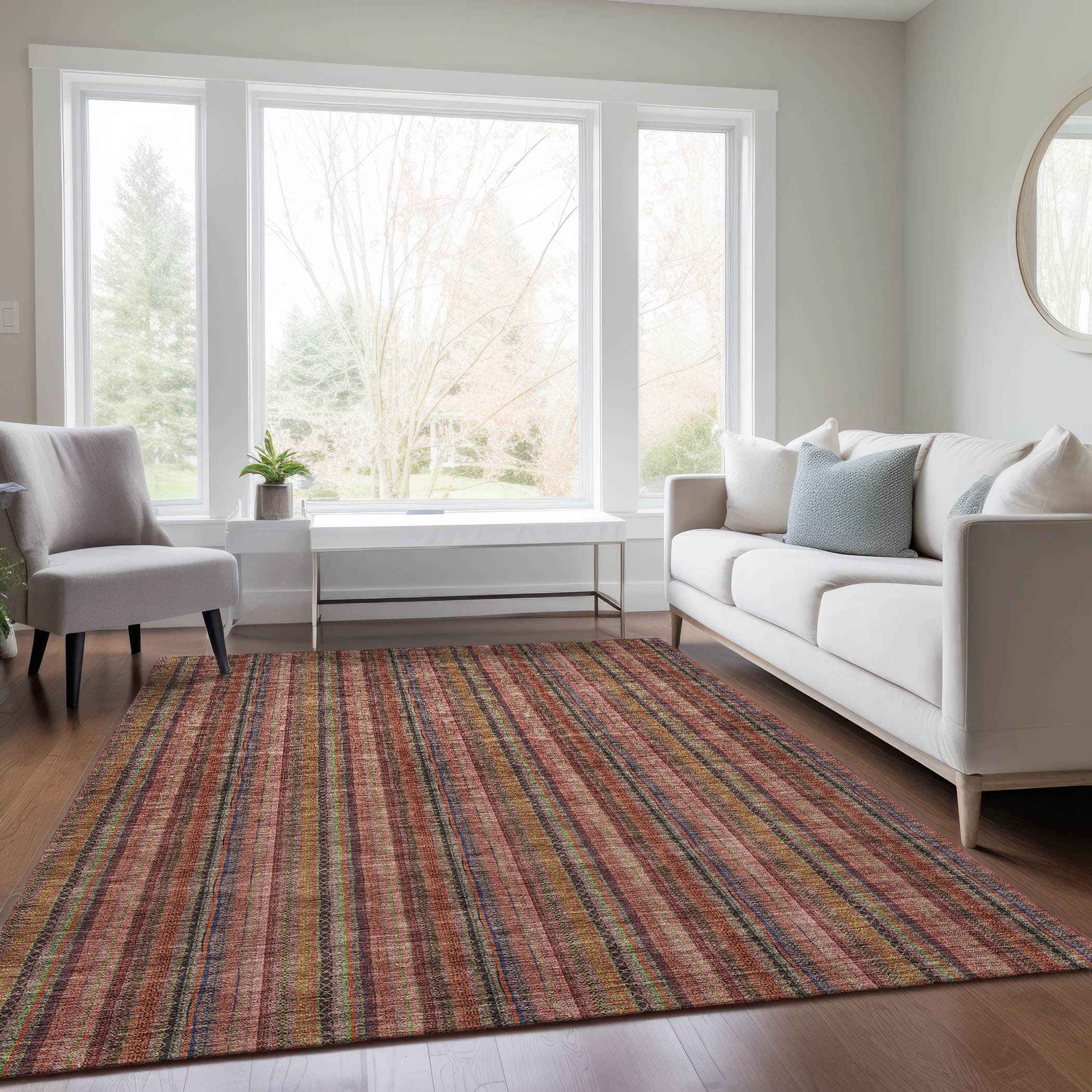 10' X 14' Blush Burgundy And Pink Striped Washable Indoor Outdoor Area Rug