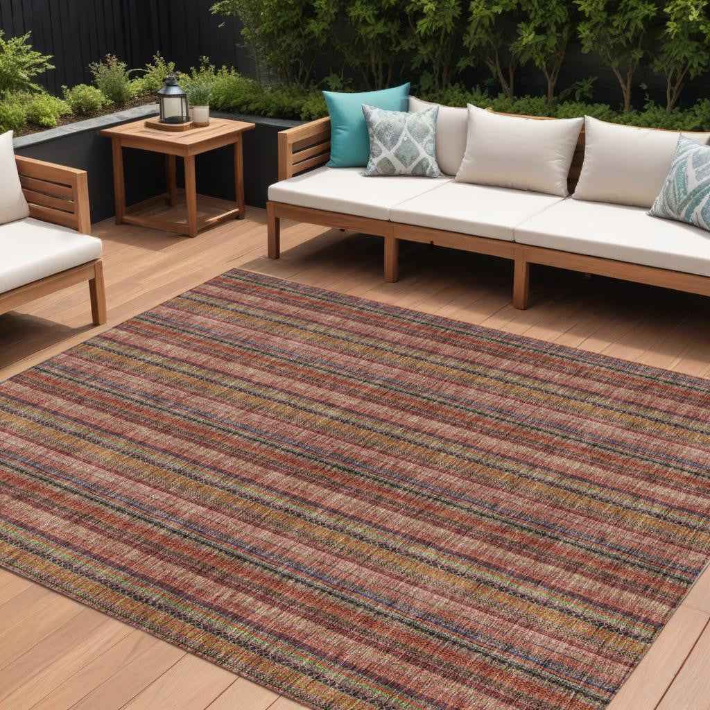 10' X 14' Blush Burgundy And Pink Striped Washable Indoor Outdoor Area Rug