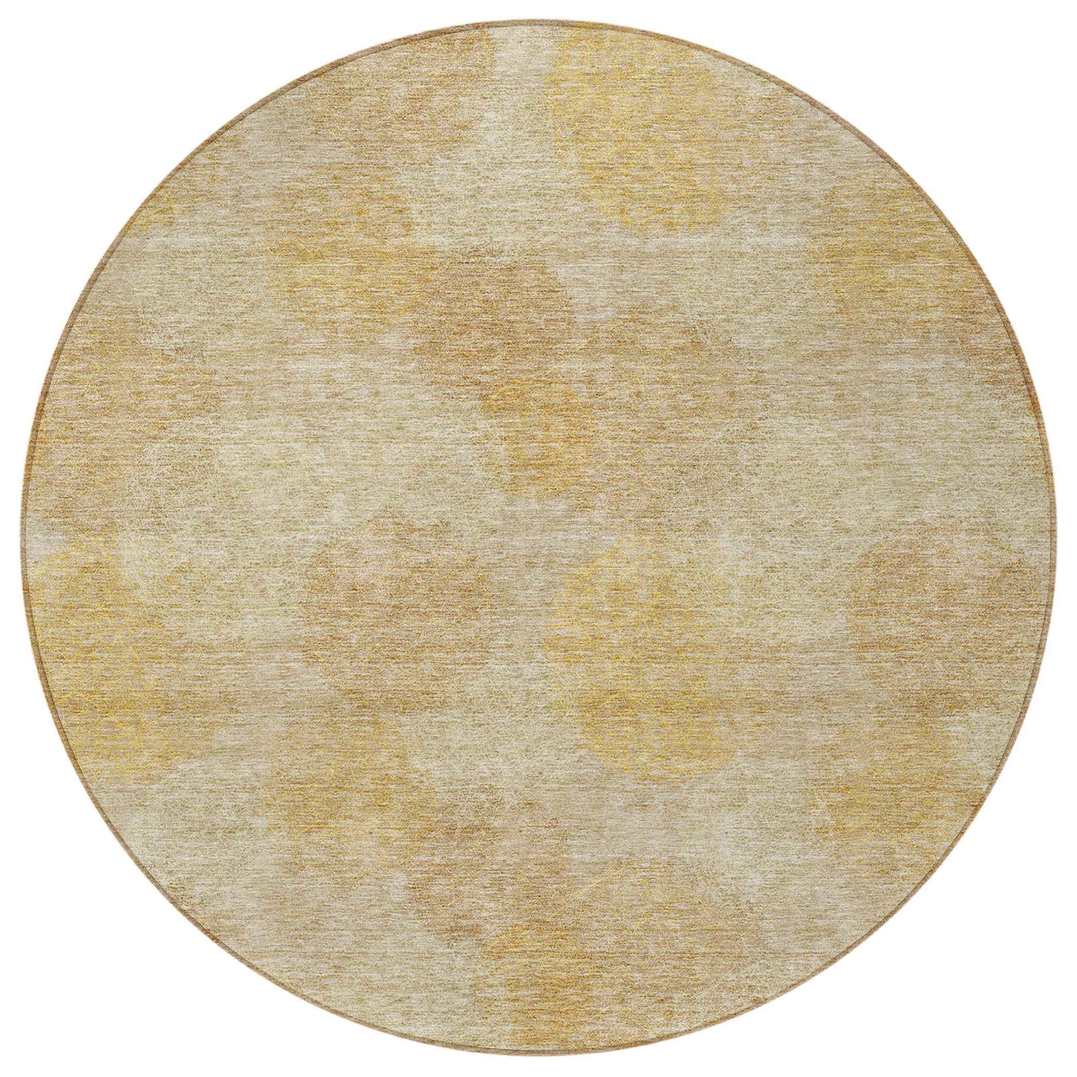 8' Gold Beige And Wheat Round Polka Dot Washable Indoor Outdoor Area Rug
