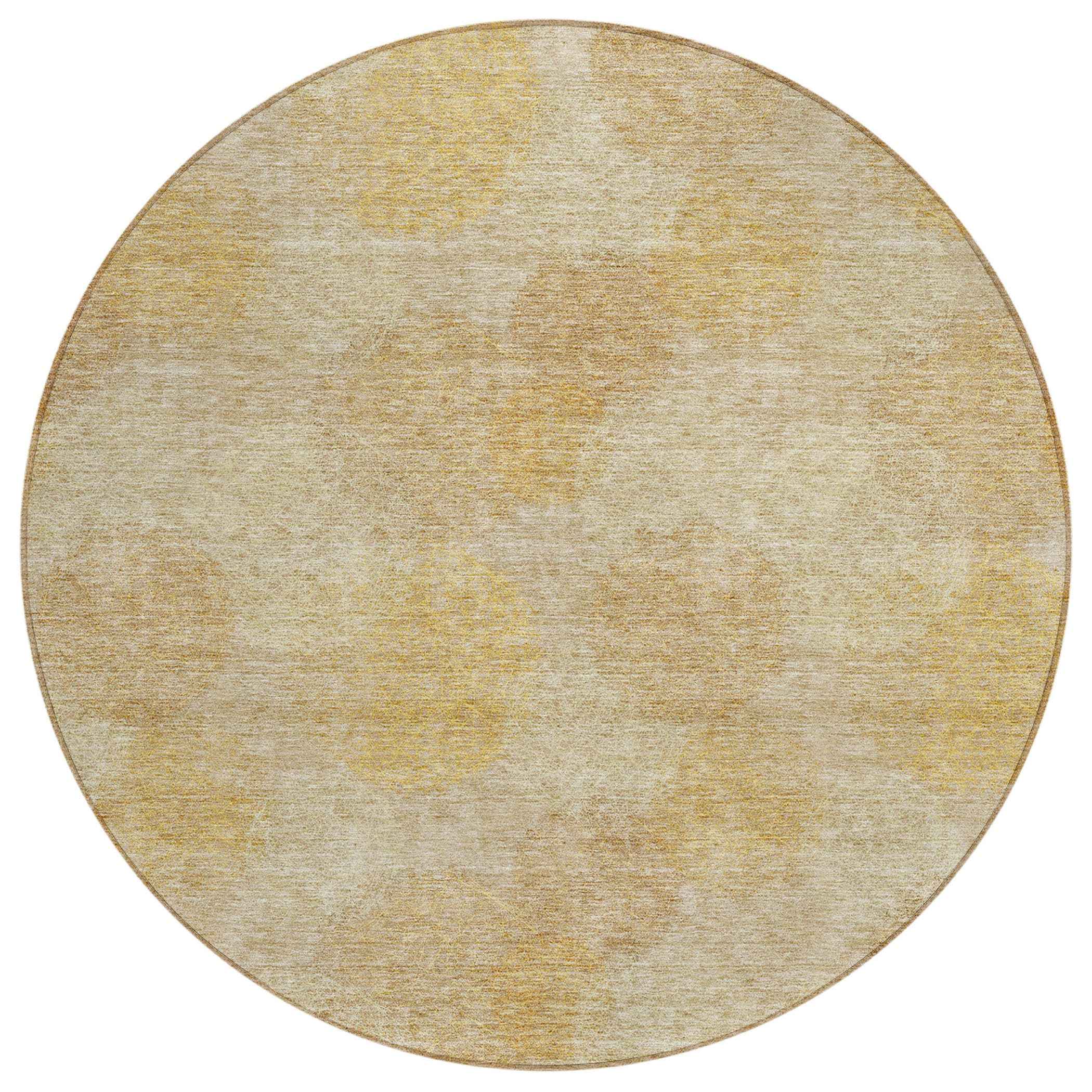 8' Gold Beige And Wheat Round Polka Dot Washable Indoor Outdoor Area Rug