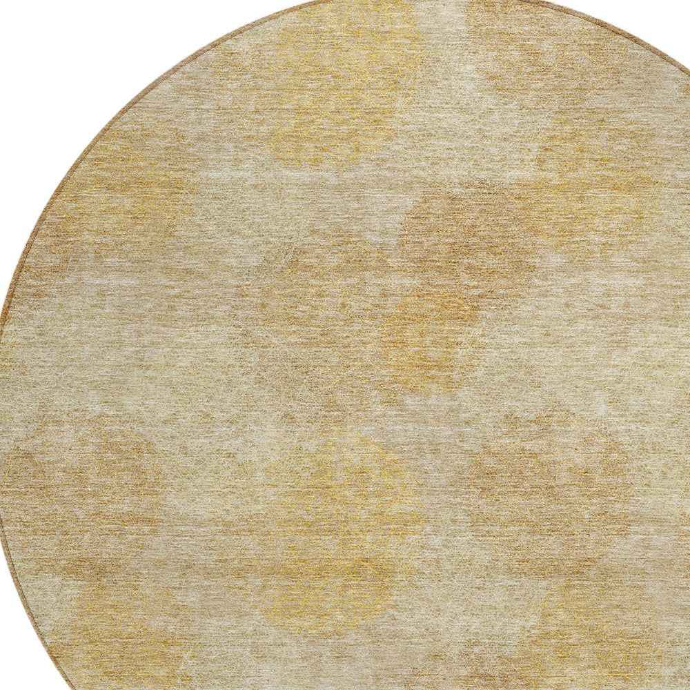 8' Gold Beige And Wheat Round Polka Dot Washable Indoor Outdoor Area Rug