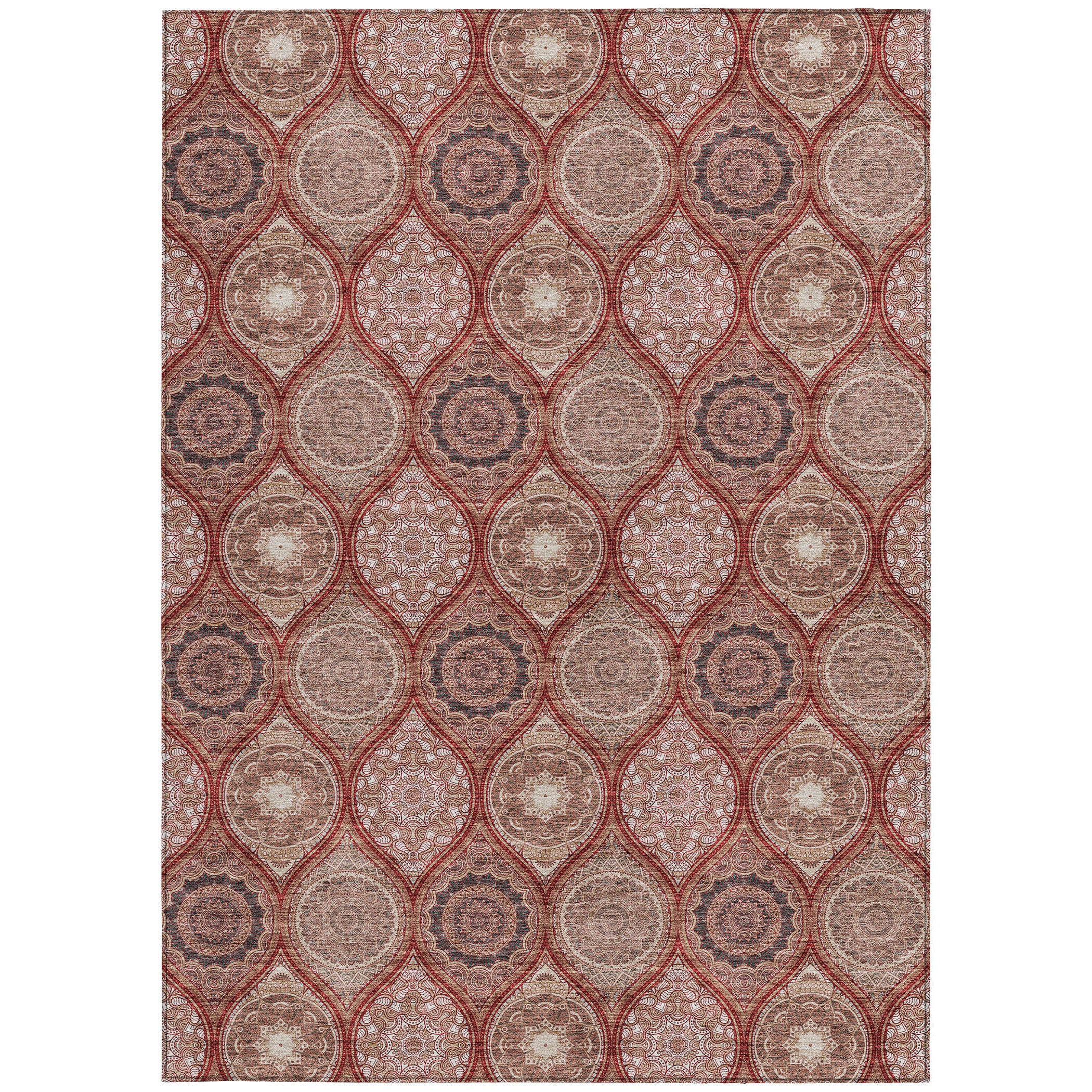 10' X 14' Orange Beige And Gray Floral Medallion Washable Indoor Outdoor Area Rug - Sports & Outdoor