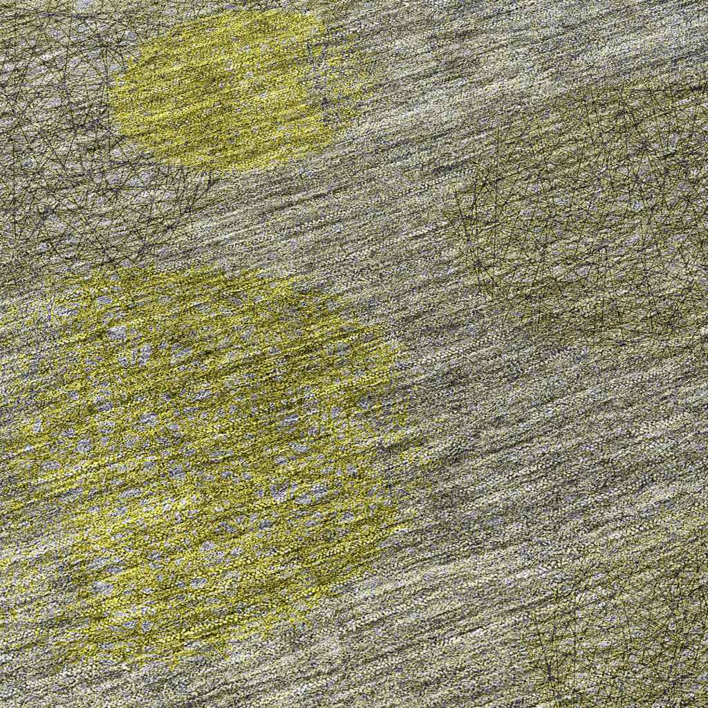 8' Gray Lime Green And Silver Round Polka Dot Washable Indoor Outdoor Area Rug