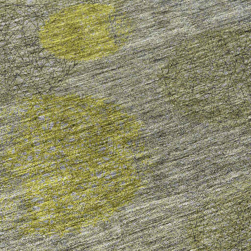 8' Gray Lime Green And Silver Round Polka Dot Washable Indoor Outdoor Area Rug