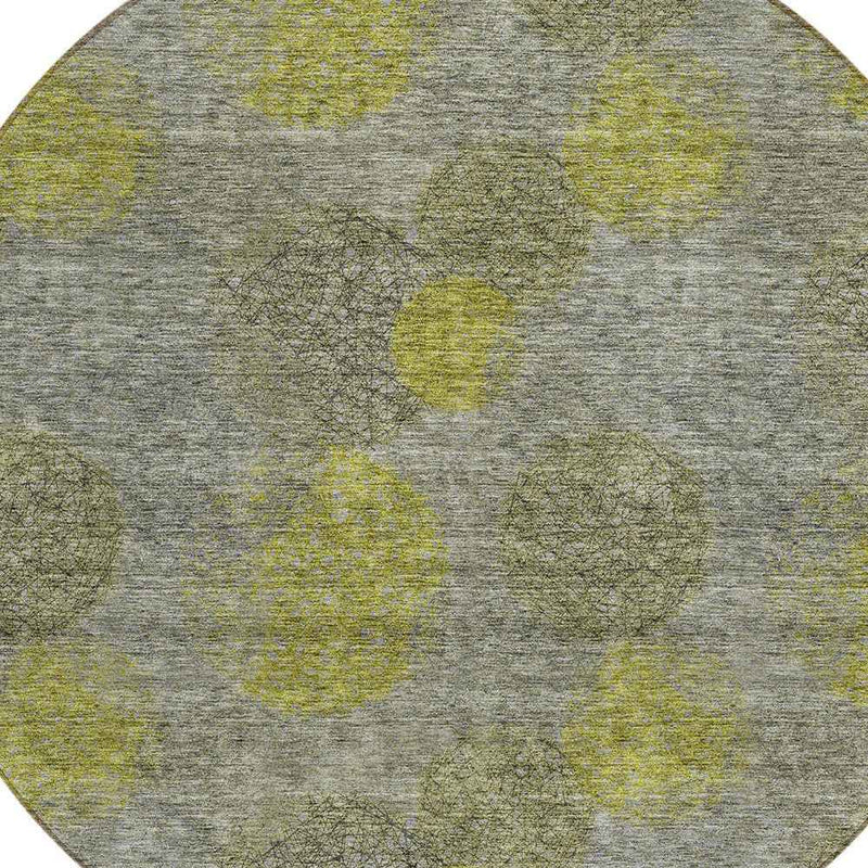 8' Gray Lime Green And Silver Round Polka Dot Washable Indoor Outdoor Area Rug