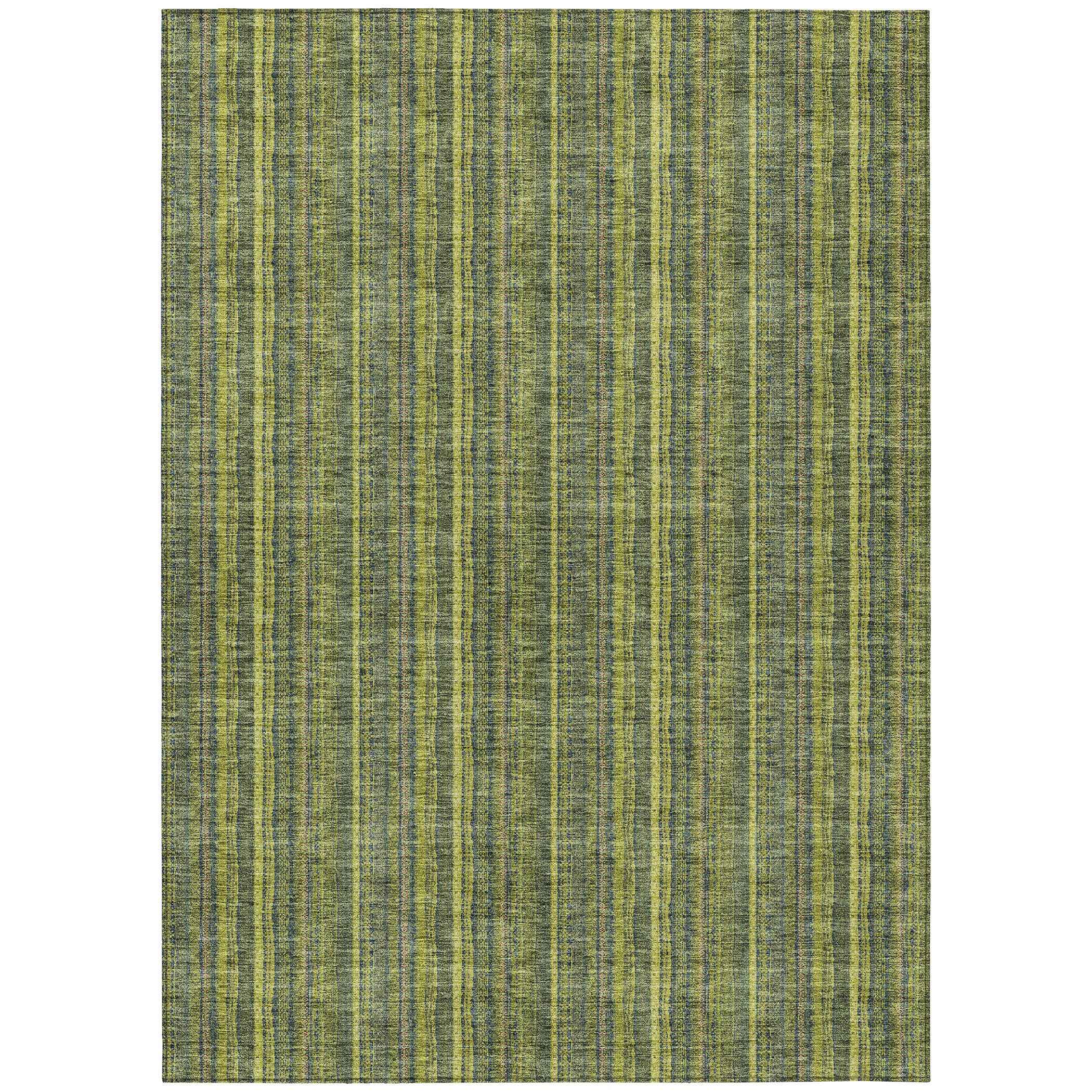 5' X 8' Olive Green And Lime Green Striped Washable Indoor Outdoor Area Rug