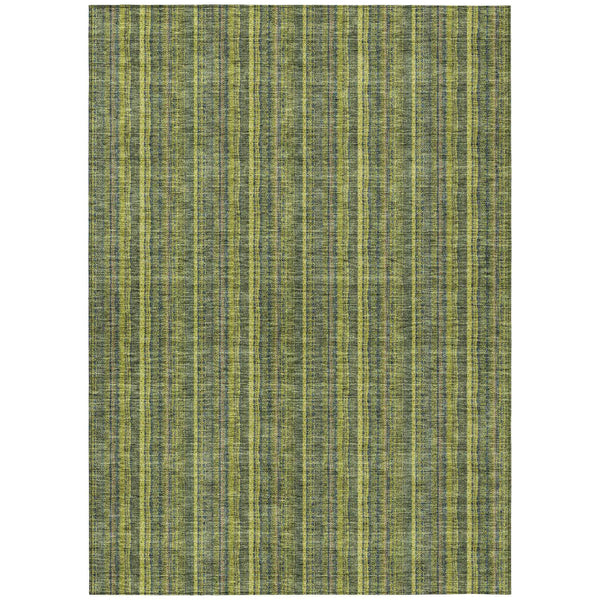 5' X 8' Olive Green And Lime Green Striped Washable Indoor Outdoor Area Rug