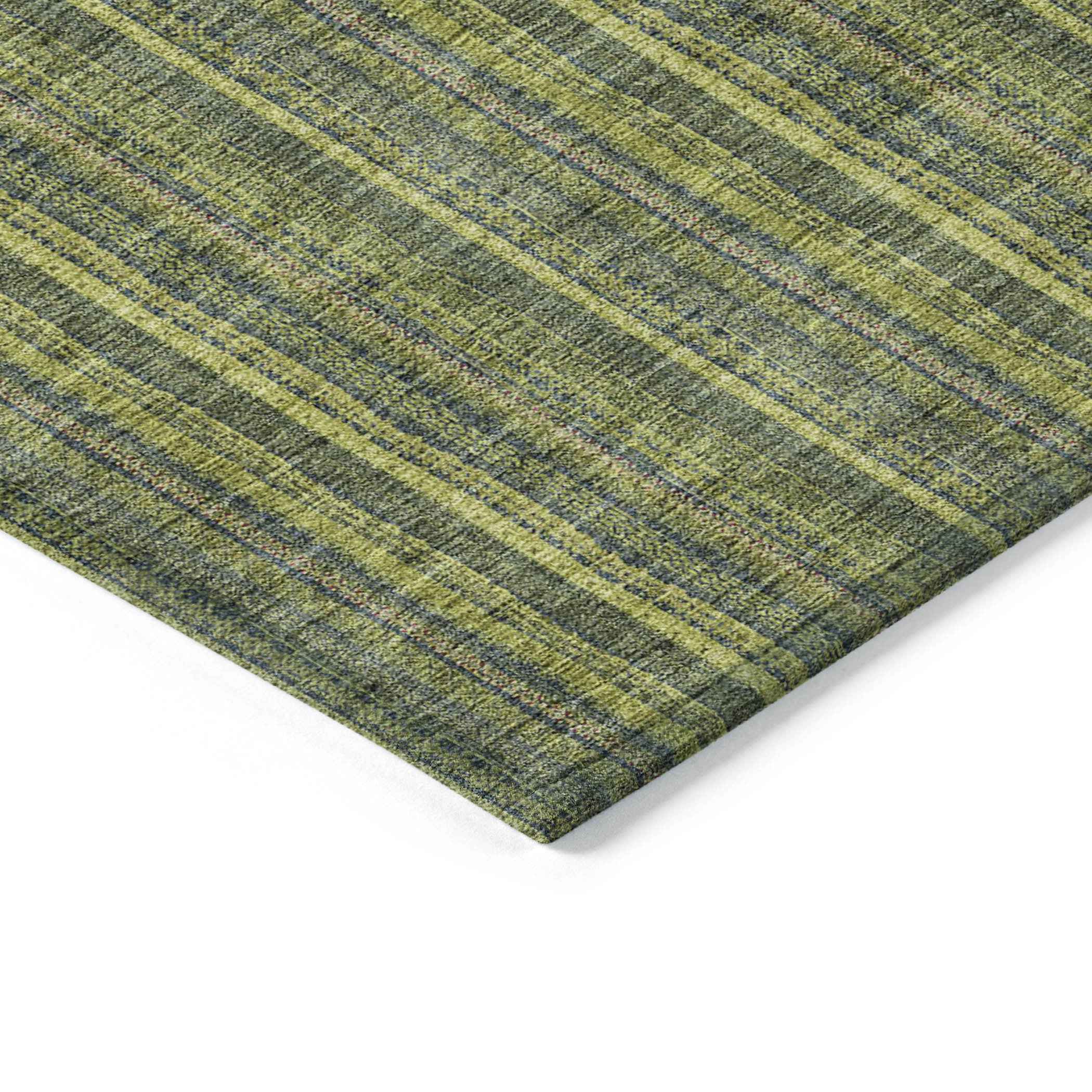 5' X 8' Olive Green And Lime Green Striped Washable Indoor Outdoor Area Rug