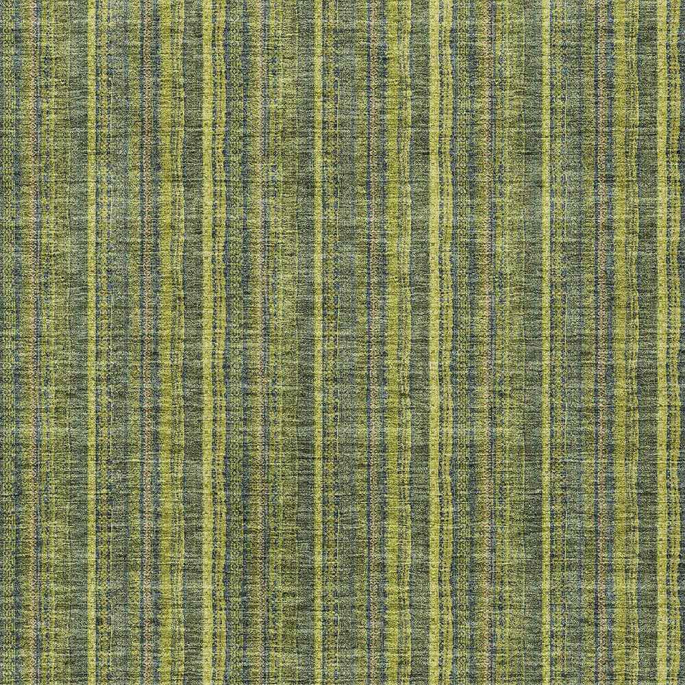 5' X 8' Olive Green And Lime Green Striped Washable Indoor Outdoor Area Rug