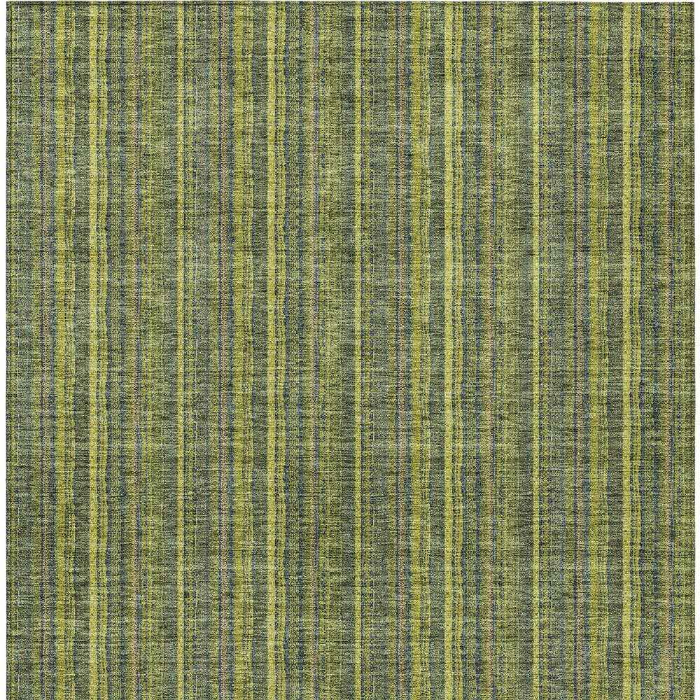 5' X 8' Olive Green And Lime Green Striped Washable Indoor Outdoor Area Rug