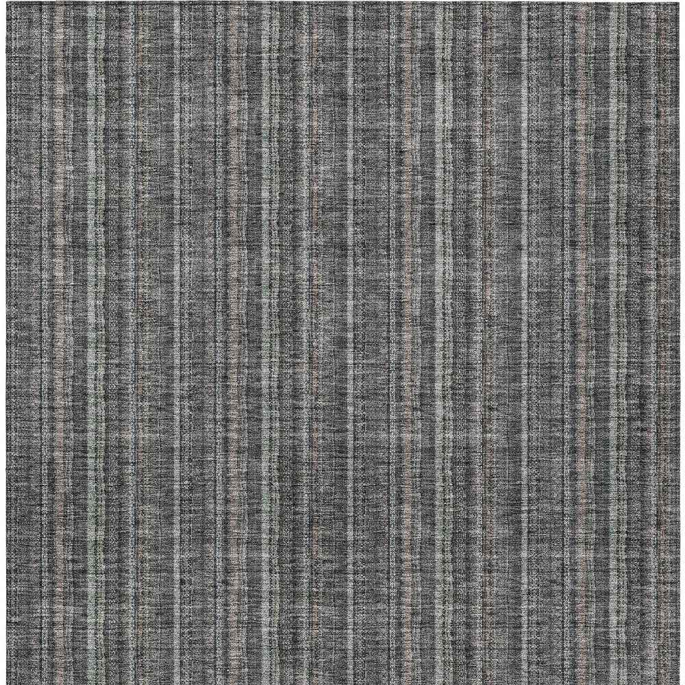 5' X 8' Gray And Silver Striped Washable Indoor Outdoor Area Rug