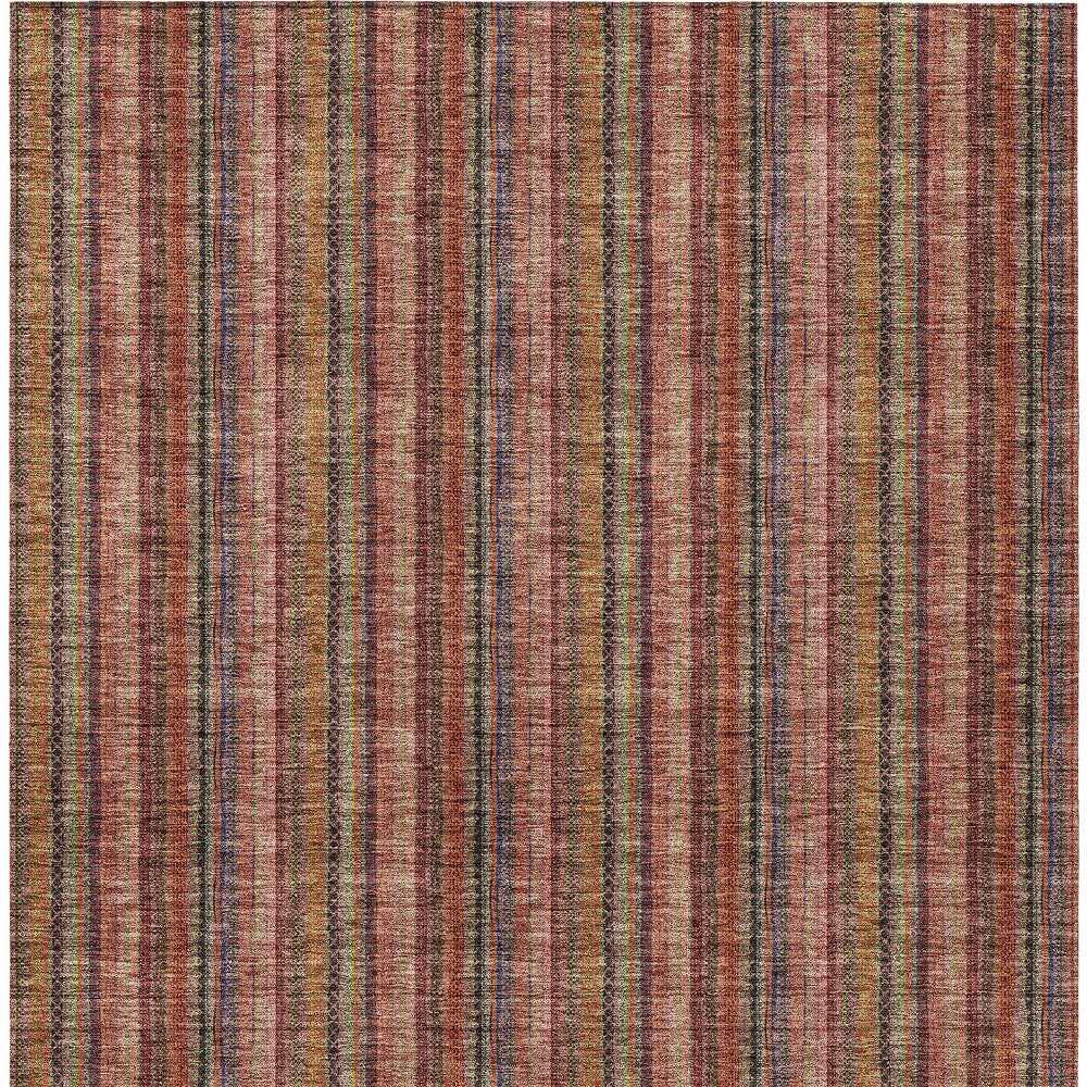 5' X 8' Blush Burgundy And Pink Striped Washable Indoor Outdoor Area Rug