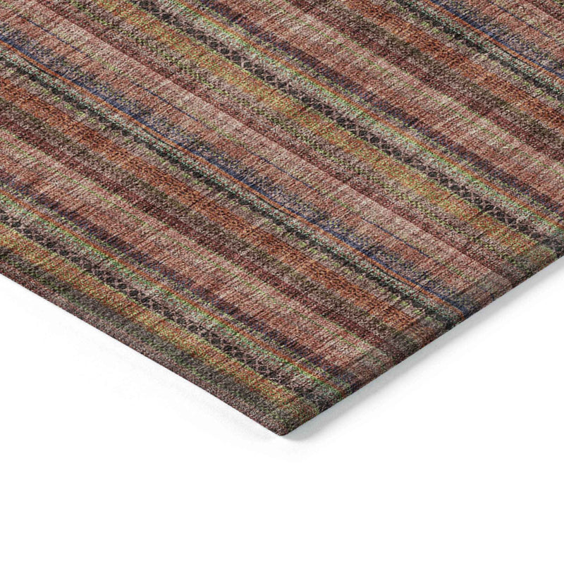 5' X 8' Blush Burgundy And Pink Striped Washable Indoor Outdoor Area Rug