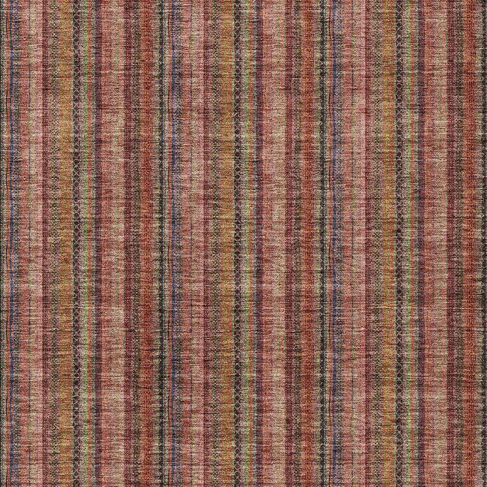 5' X 8' Blush Burgundy And Pink Striped Washable Indoor Outdoor Area Rug