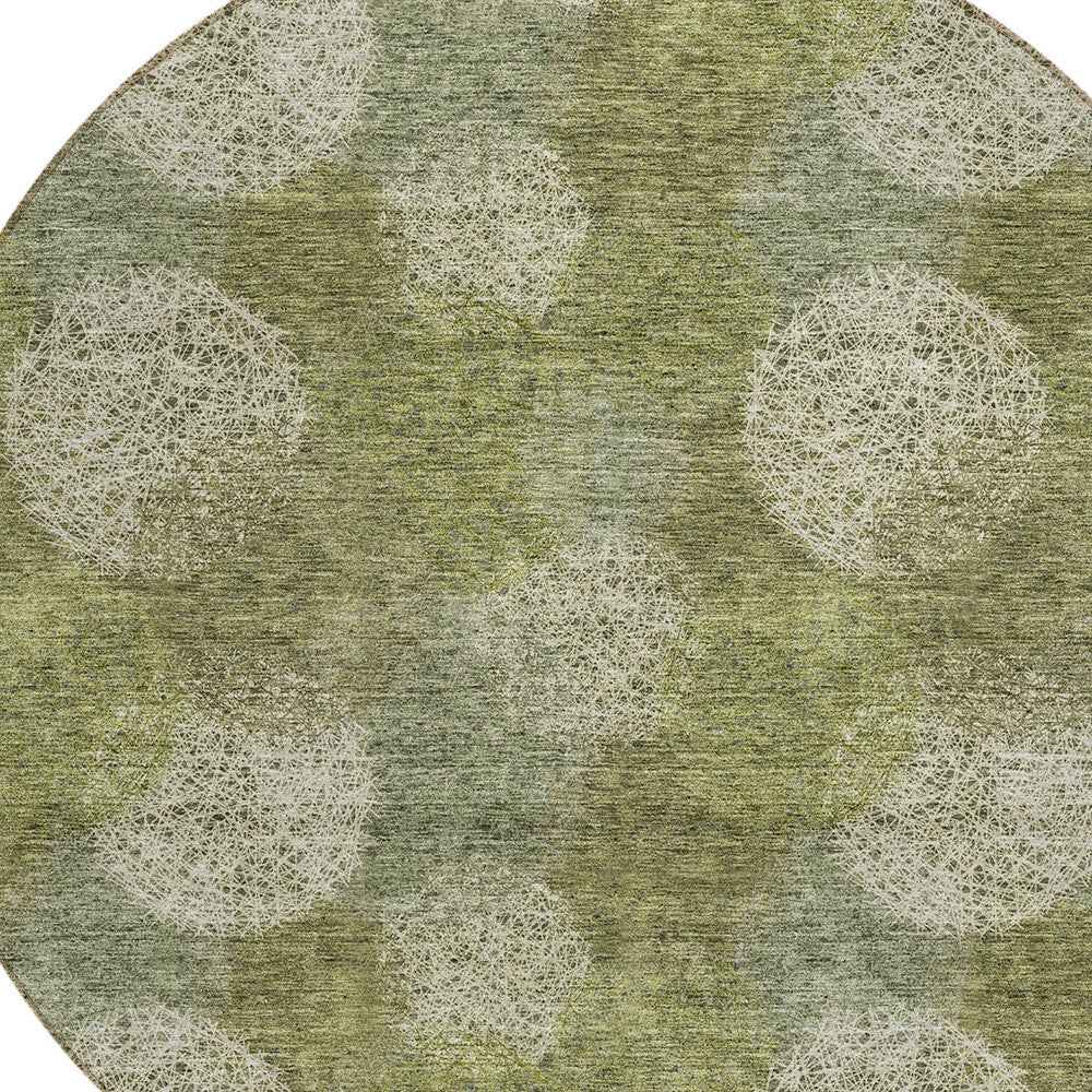 8' Green Ivory And Sage Round Polka Dot Washable Indoor Outdoor Area Rug