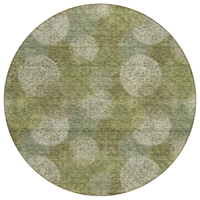 8' Green Ivory And Sage Round Polka Dot Washable Indoor Outdoor Area Rug