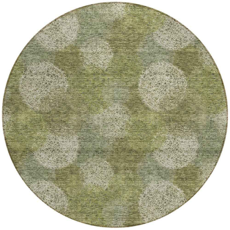 8' Green Ivory And Sage Round Polka Dot Washable Indoor Outdoor Area Rug