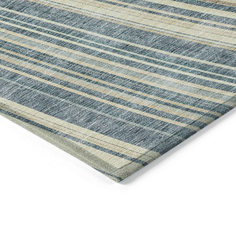 5' X 8' Sky Blue Beige And Tan Striped Washable Indoor Outdoor Area Rug