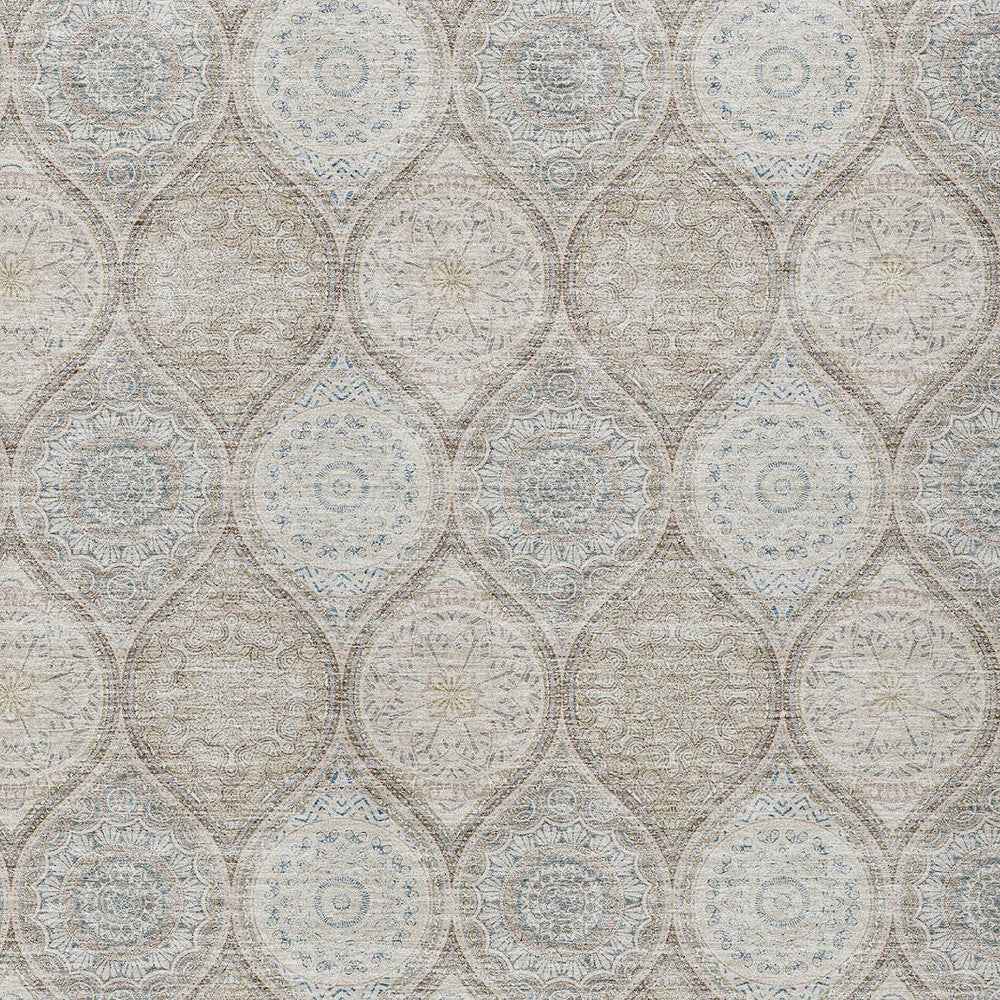 9' X 12' Taupe Beige And Khaki Floral Medallion Washable Indoor Outdoor Area Rug
