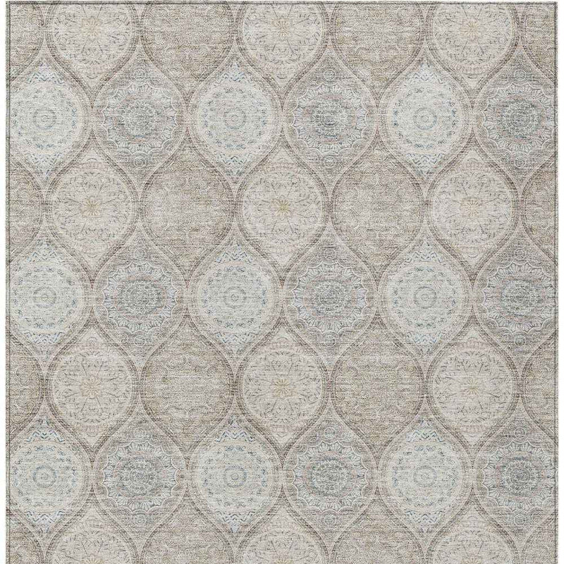 9' X 12' Taupe Beige And Khaki Floral Medallion Washable Indoor Outdoor Area Rug