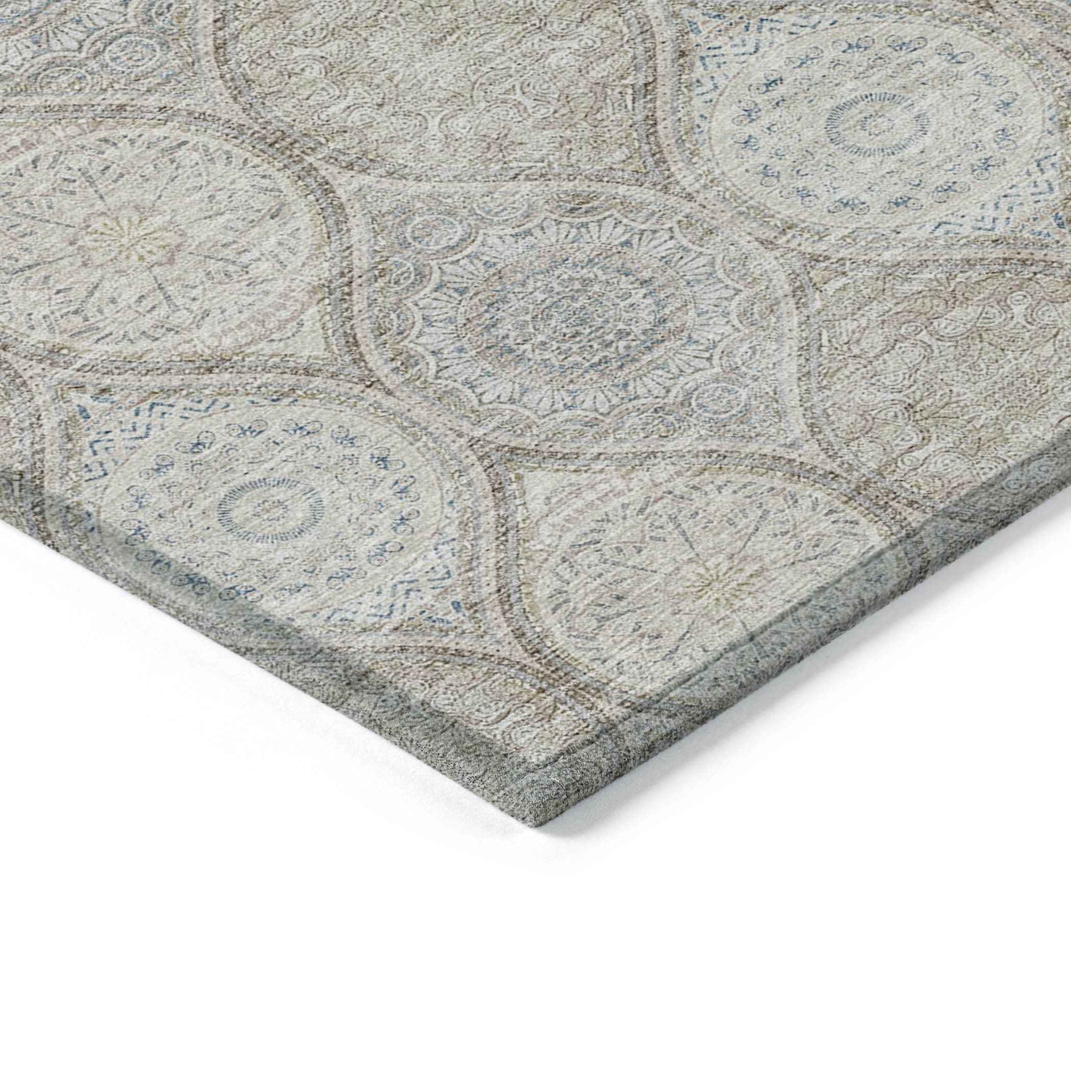 9' X 12' Taupe Beige And Khaki Floral Medallion Washable Indoor Outdoor Area Rug