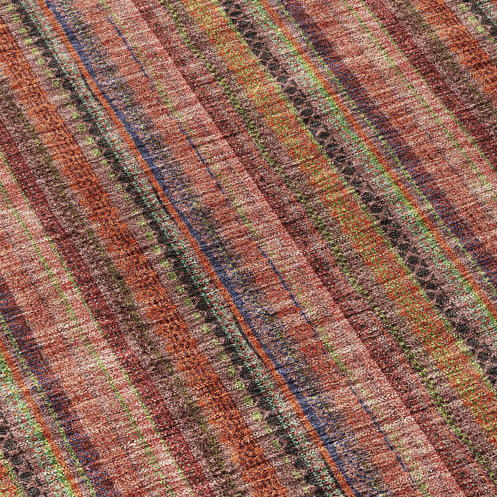 8' Blush Burgundy And Pink Round Striped Washable Indoor Outdoor Area Rug