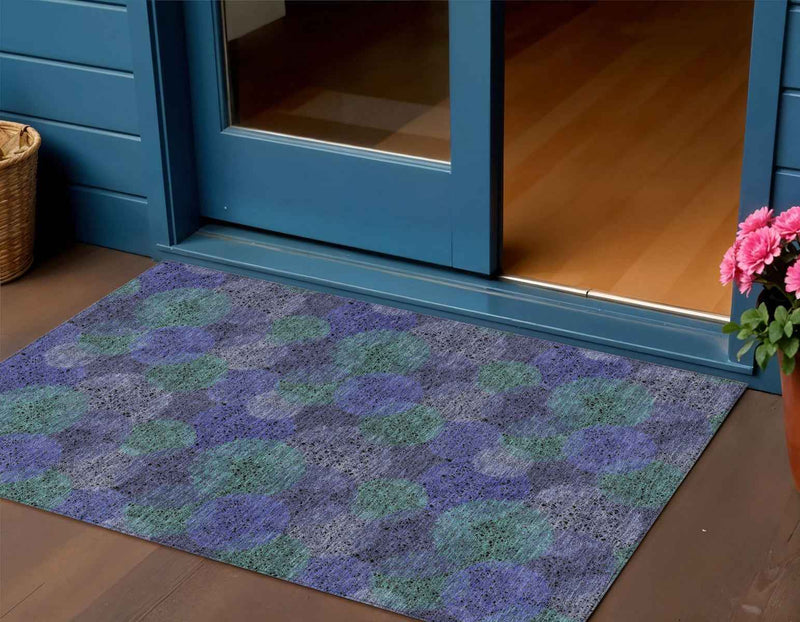 3' X 5' Purple Lavender And Green Polka Dot Washable Indoor Outdoor Area Rug