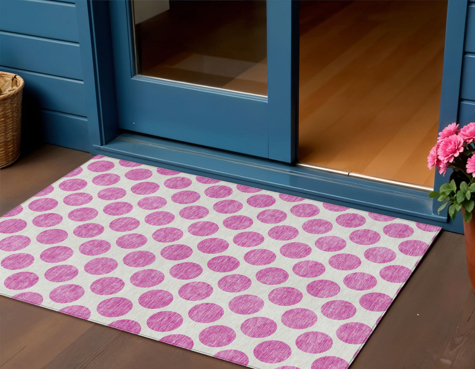 3' X 5' Blush And Ivory Polka Dot Washable Indoor Outdoor Area Rug - Sports & Outdoor