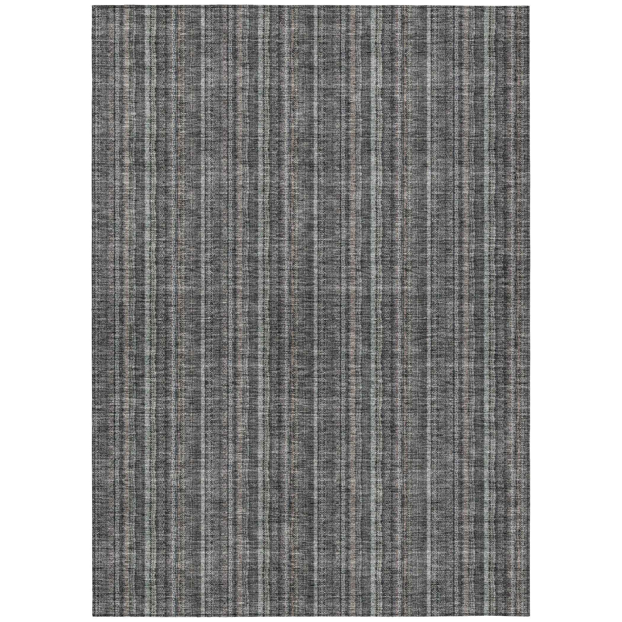 3' X 5' Gray And Silver Striped Washable Indoor Outdoor Area Rug