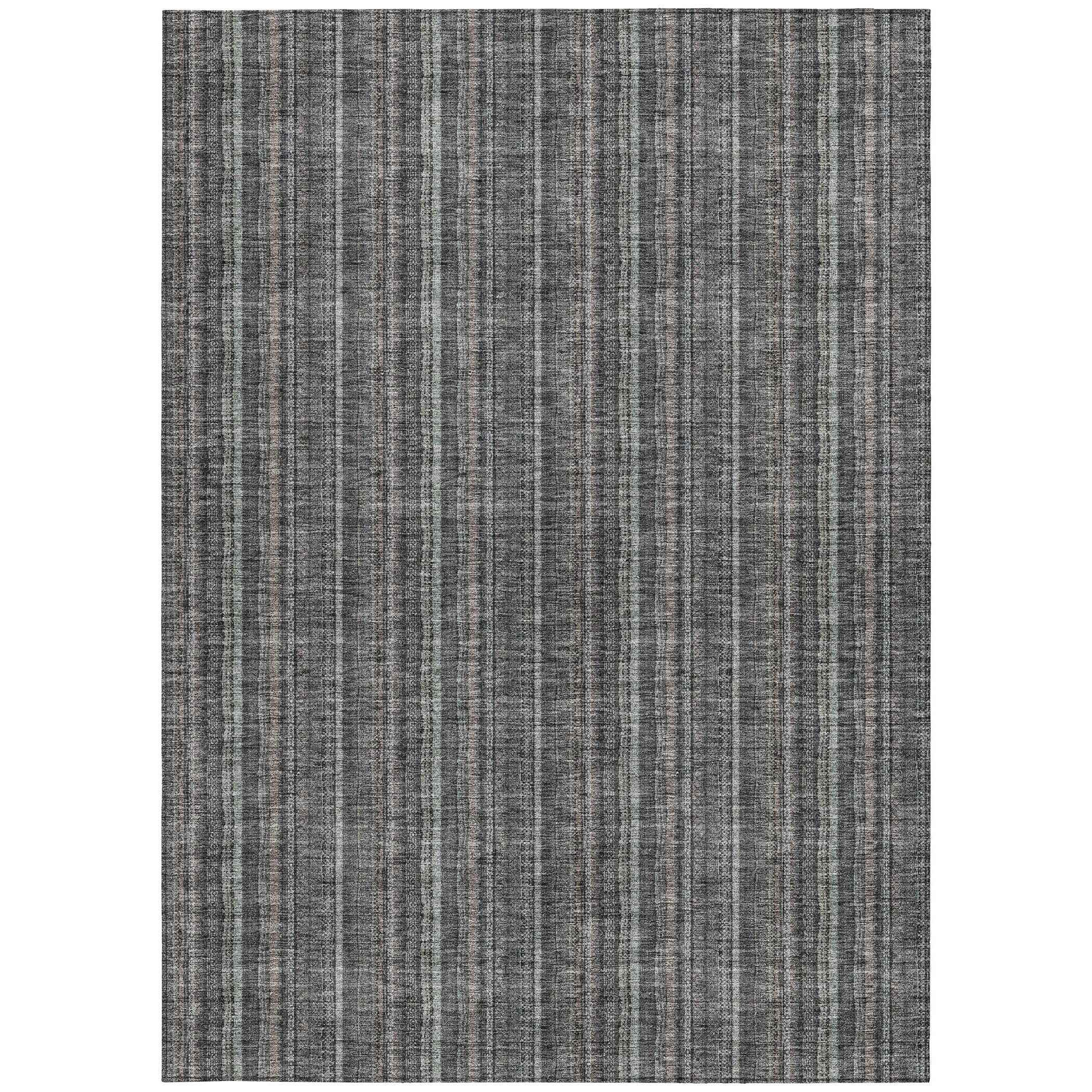3' X 5' Gray And Silver Striped Washable Indoor Outdoor Area Rug