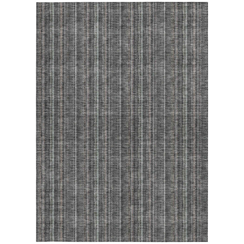 3' X 5' Gray And Silver Striped Washable Indoor Outdoor Area Rug