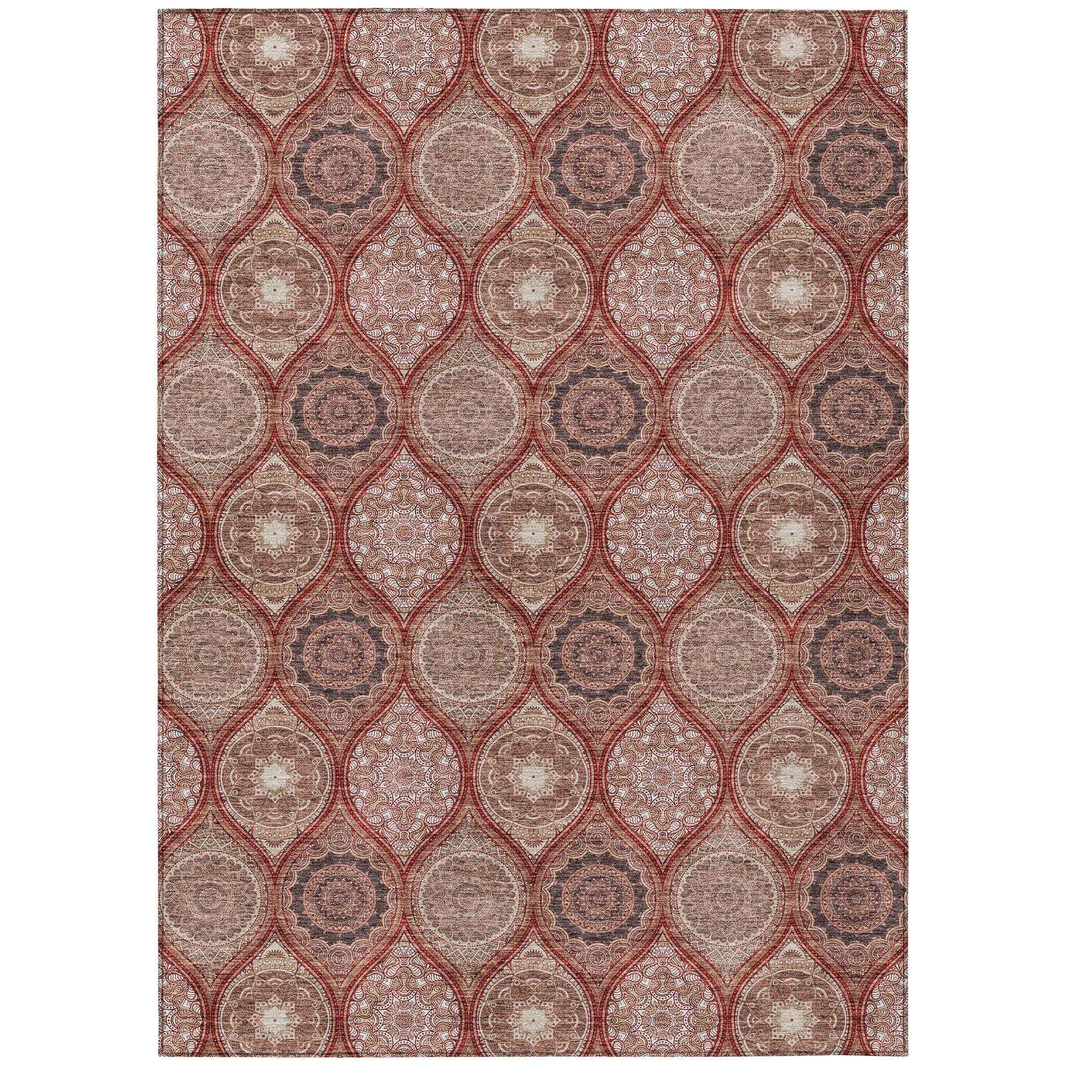 8' X 10' Orange Beige And Gray Floral Medallion Washable Indoor Outdoor Area Rug