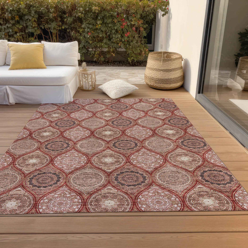 8' X 10' Orange Beige And Gray Floral Medallion Washable Indoor Outdoor Area Rug