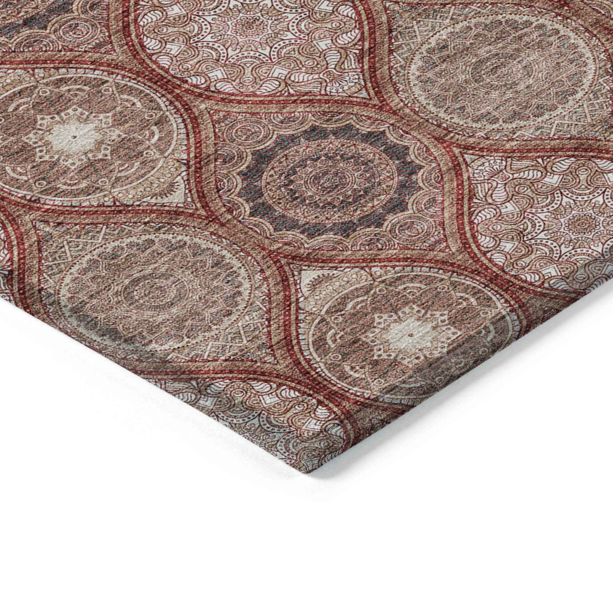 8' X 10' Orange Beige And Gray Floral Medallion Washable Indoor Outdoor Area Rug