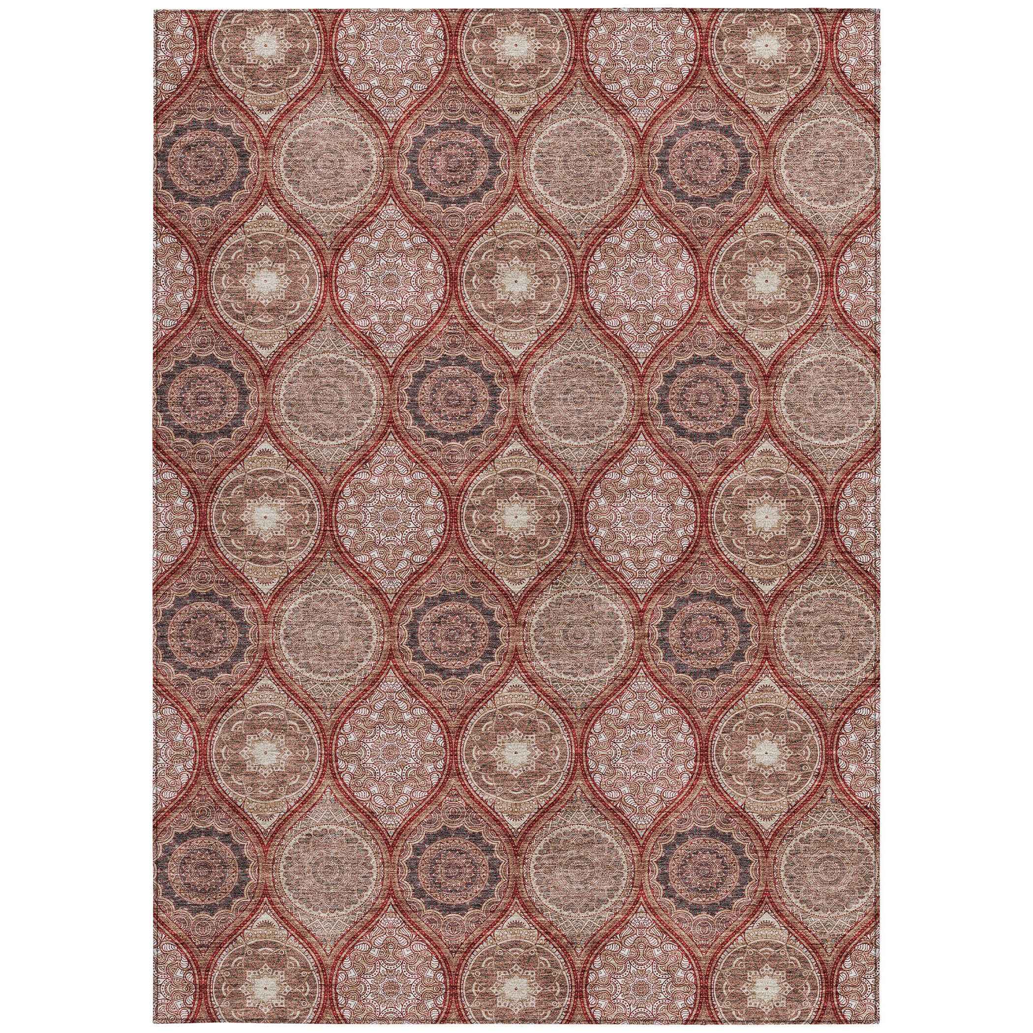 8' X 10' Orange Beige And Gray Floral Medallion Washable Indoor Outdoor Area Rug
