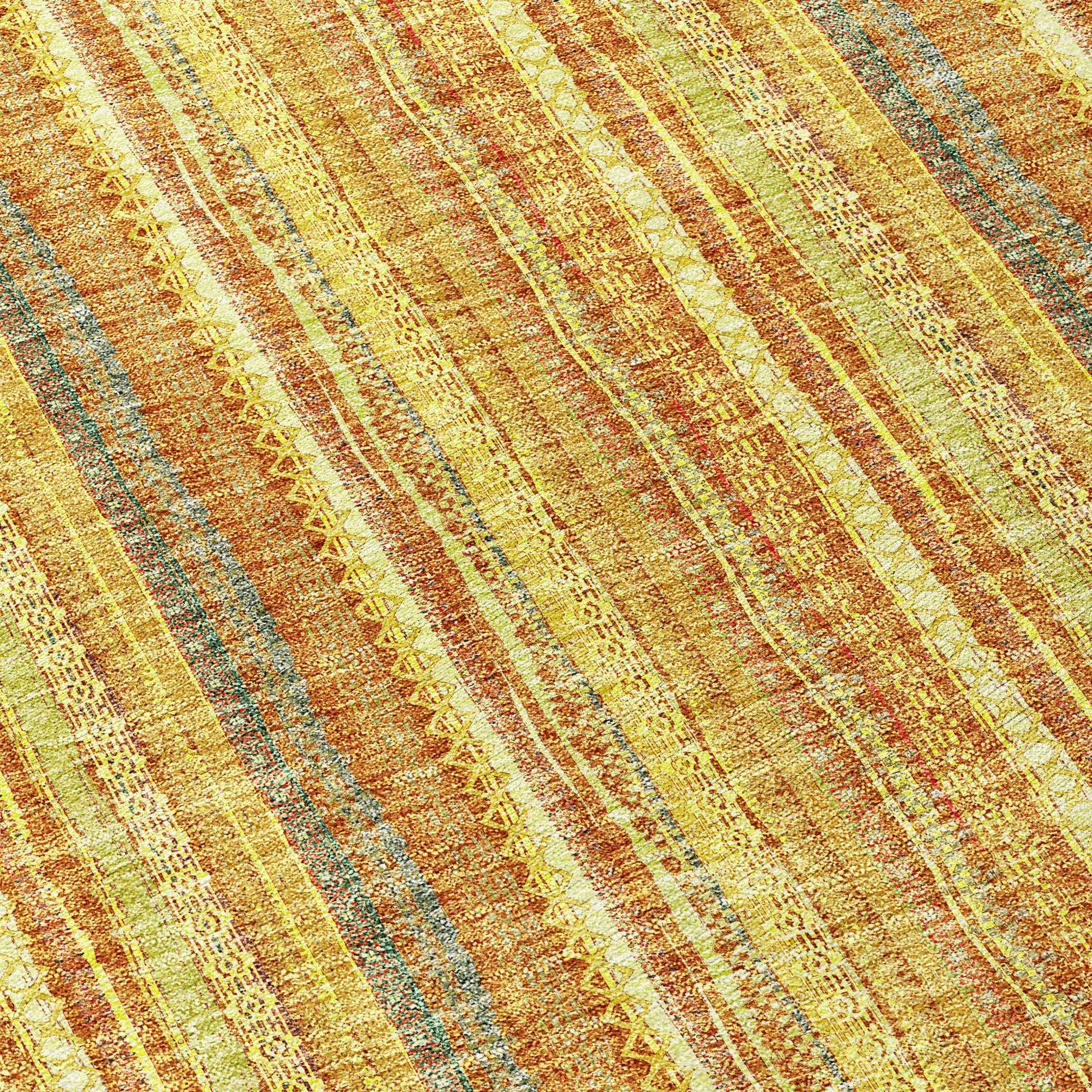 8' Gold And Copper Round Striped Washable Indoor Outdoor Area Rug