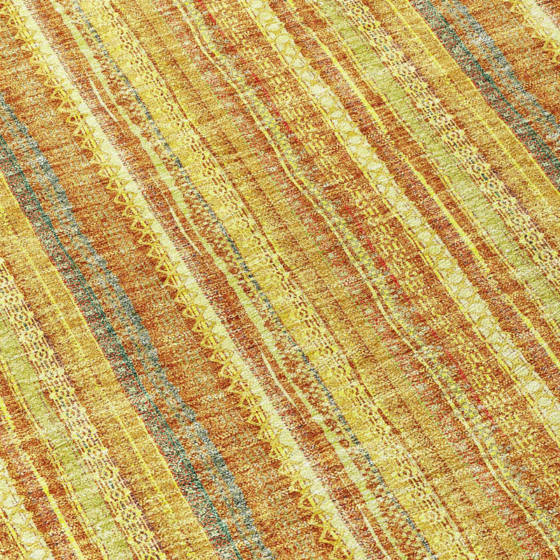 8' Gold And Copper Round Striped Washable Indoor Outdoor Area Rug