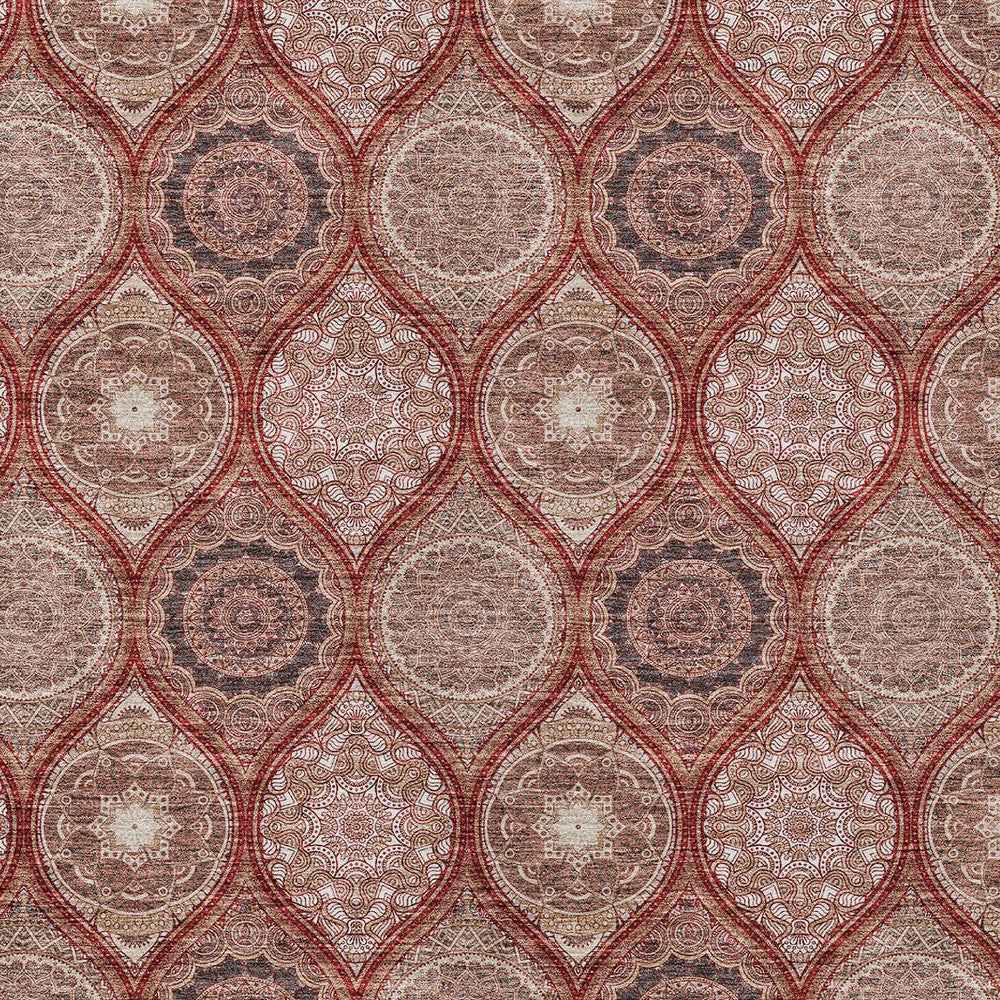 3' X 5' Orange Beige And Gray Floral Medallion Washable Indoor Outdoor Area Rug