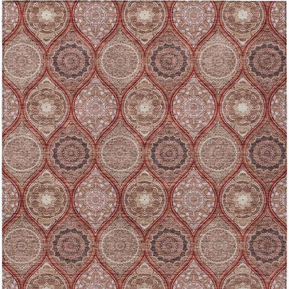 3' X 5' Orange Beige And Gray Floral Medallion Washable Indoor Outdoor Area Rug