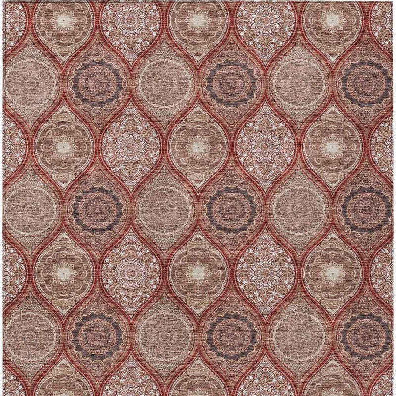 3' X 5' Orange Beige And Gray Floral Medallion Washable Indoor Outdoor Area Rug