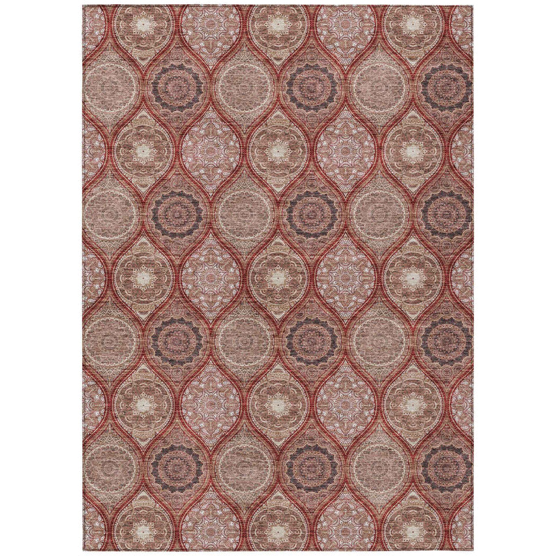3' X 5' Orange Beige And Gray Floral Medallion Washable Indoor Outdoor Area Rug